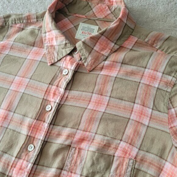 GAP Plaid Button Down Shirt Pink Tan Women's Size XS - Picture 1 of 10